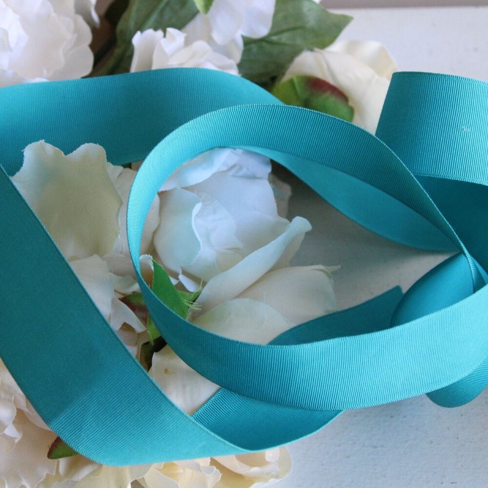 Vintage Teal Blue Grosgrain Ribbon Trim 1.5" Wide / 2 Yards / Turquoise Aqua - Picture 2 of 10